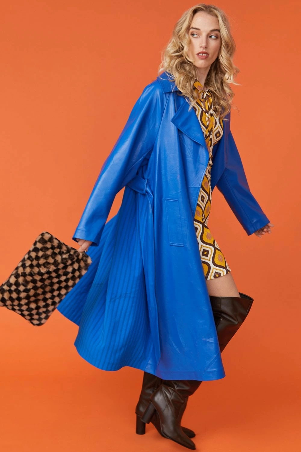 JAYLEY Eco Leather Blue Trench Coat - Image 2