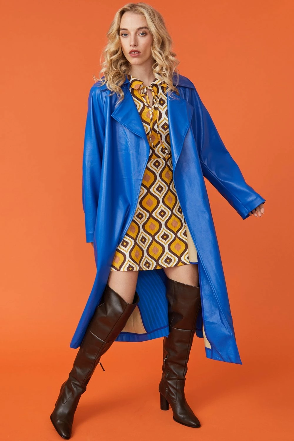 JAYLEY Eco Leather Blue Trench Coat - Image 3