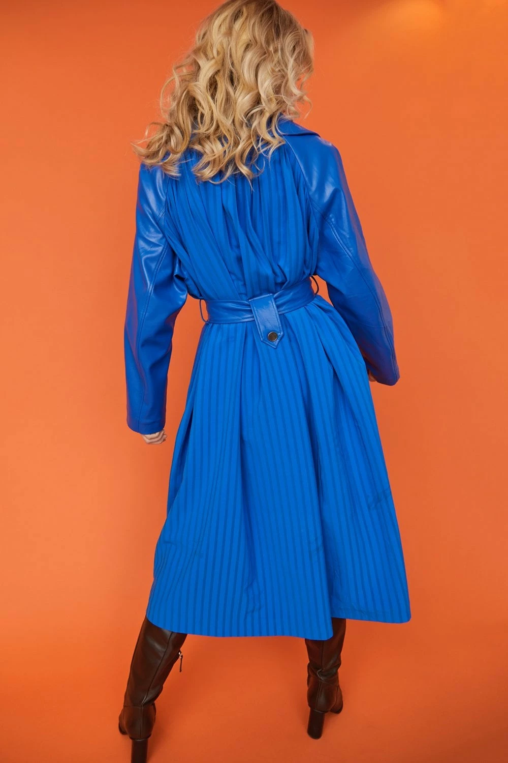 JAYLEY Eco Leather Blue Trench Coat - Image 5