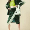 JAYLEY Emerald Green Velvet Blazer With Feather