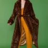 JAYLEY Faux Fur Mini Checkered Maxi Coat In Orange And Black