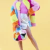 JAYLEY Faux Fur Multi-Coloured Rainbow Coat