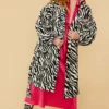 JAYLEY Faux Fur Zebra Print Midi Coat With Belt