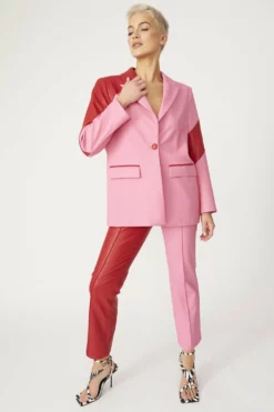 JAYLEY Faux Leather Contrast Blazer