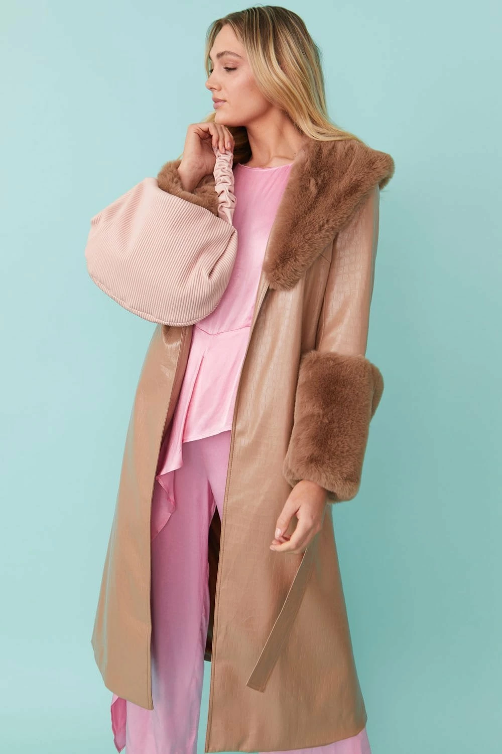 JAYLEY Faux Leather Jacket With Detachable Faux Fur Cuffs & Collar - Image 2