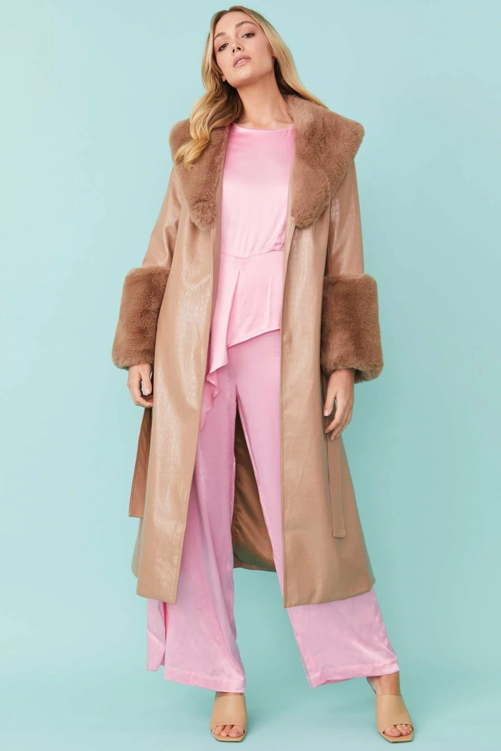 JAYLEY Faux Leather Jacket With Detachable Faux Fur Cuffs & Collar - Image 3