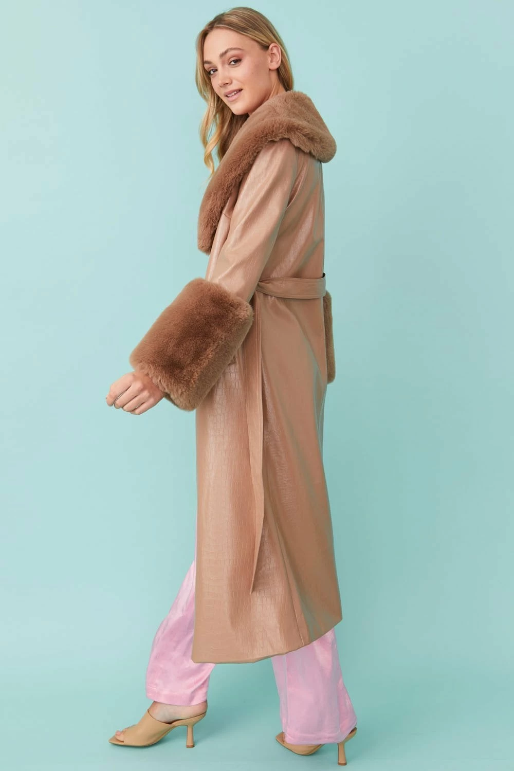 JAYLEY Faux Leather Jacket With Detachable Faux Fur Cuffs & Collar - Image 4