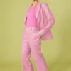 JAYLEY Faux Leather Kate Blazer In Baby Pink