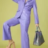 JAYLEY Faux Leather Kate Blazer In Purple