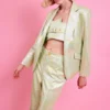 JAYLEY Faux Leather Mint Green Metallic Blazer