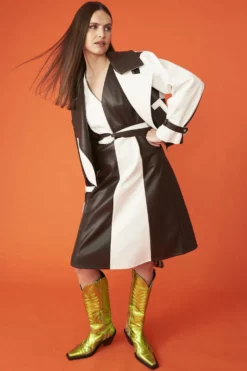 JAYLEY Faux Leather Patchwork Check Jacket