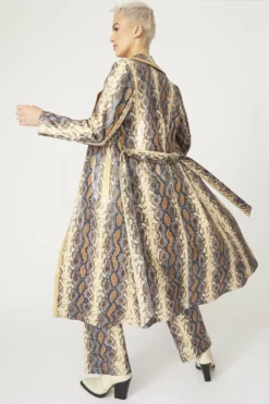 JAYLEY Faux Leather Snake Print Trench Coat