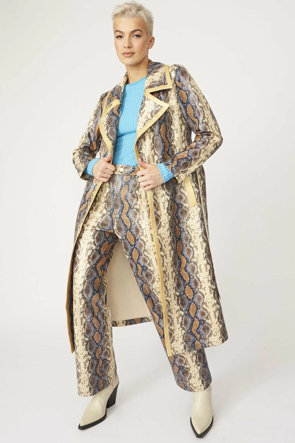 JAYLEY Faux Leather Snake Print Trench Coat - Image 2