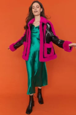 JAYLEY Faux Leather With Faux Fur Trim Aviator Jacket