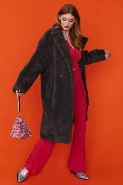 JAYLEY Faux Shearling Grey Oversized Maxi Coat