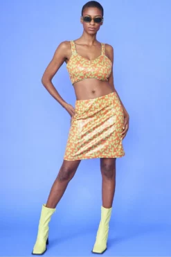 JAYLEY Faux Suede Orange And Green Love Heart Skirt