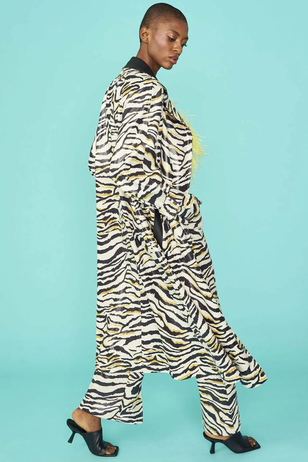 JAYLEY Faux Suede Zebra Print Trench Coat - Image 2