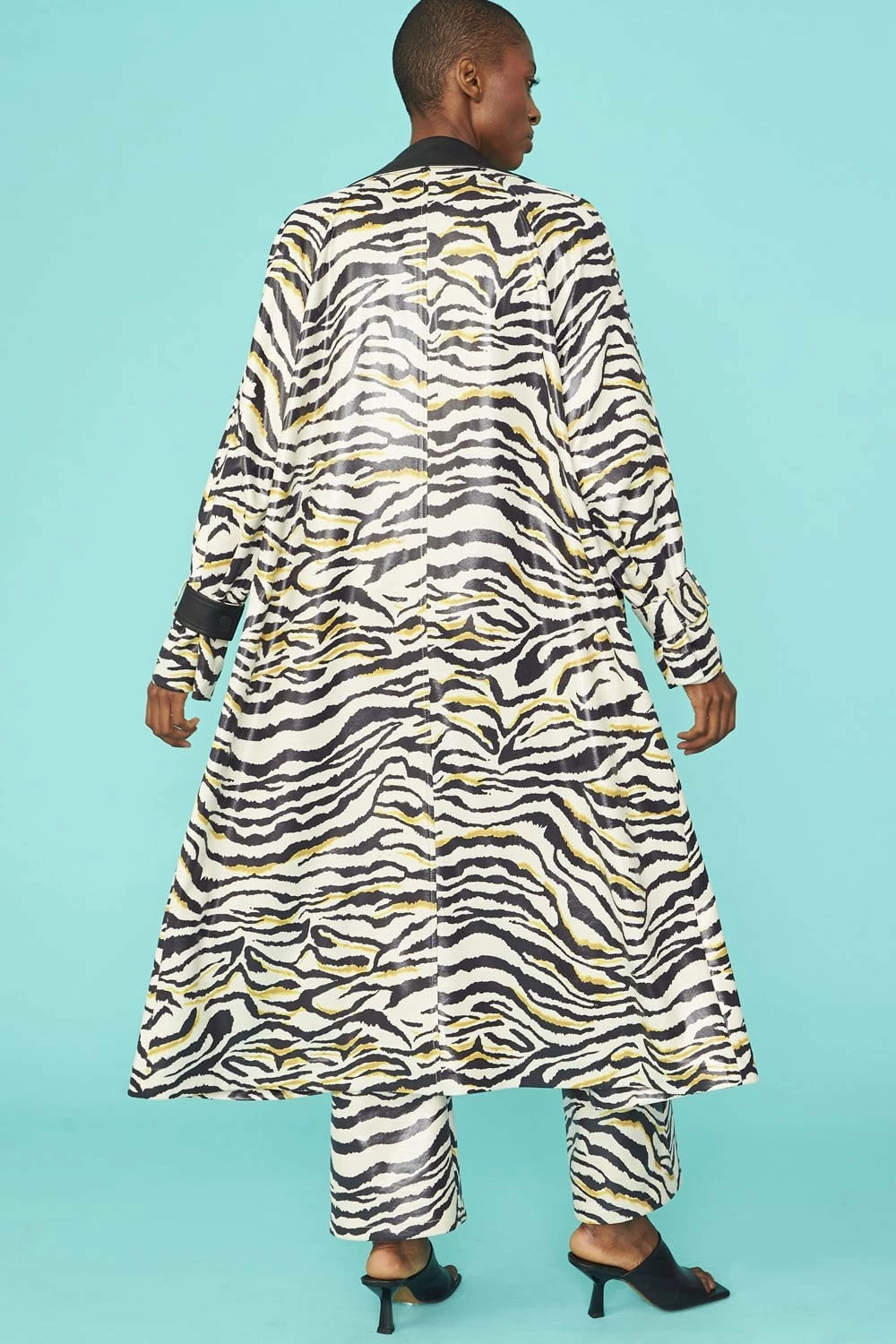 JAYLEY Faux Suede Zebra Print Trench Coat - Image 3