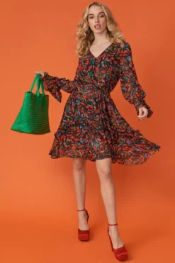 JAYLEY Floral Chiffon Mini Dress With Ruffle Sleeve And Hem