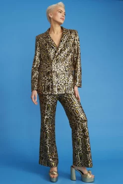 JAYLEY Gold Animal Print Sequin Blazer