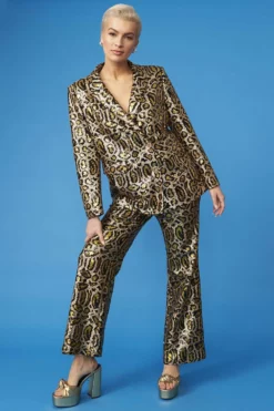 JAYLEY Gold Animal Print Sequin Trousers