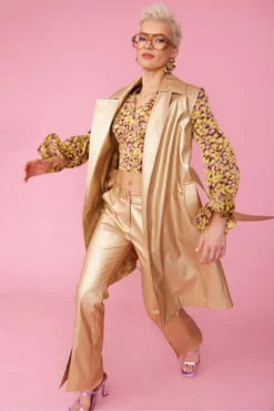 JAYLEY Gold Faux Suede Metallic Maxi Gilet