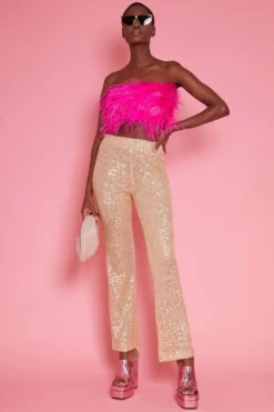 JAYLEY Gold Lightweight Sequin Trousers