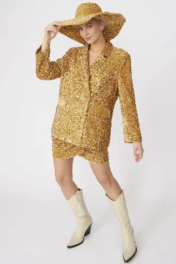 JAYLEY Gold Sequin And Velvet Blazer