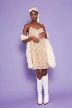 JAYLEY Gold Sequin Lightweight Swing Dress