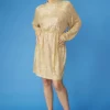 JAYLEY Gold Sequin Midi Dress