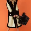 JAYLEY Green And Black Faux Fur And Faux Suede Trench Coat