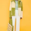 JAYLEY Green And Cream Faux Shearling Checkered Oversized Coat