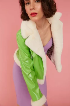 JAYLEY Green And White Aviator Style Jacket