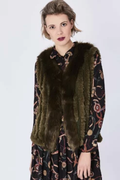 JAYLEY Green Cashmere Blend Faux Fur Gilet