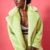 JAYLEY Green Faux Fur Cropped Coat