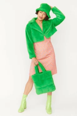 JAYLEY Green Faux Fur Cropped Jacket