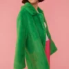 JAYLEY Green Faux Fur Duchess Midi Coat