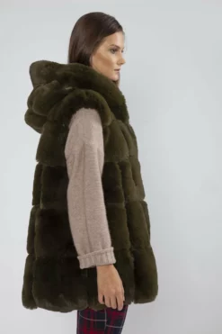 JAYLEY Green Faux Fur Long Hooded Gilet