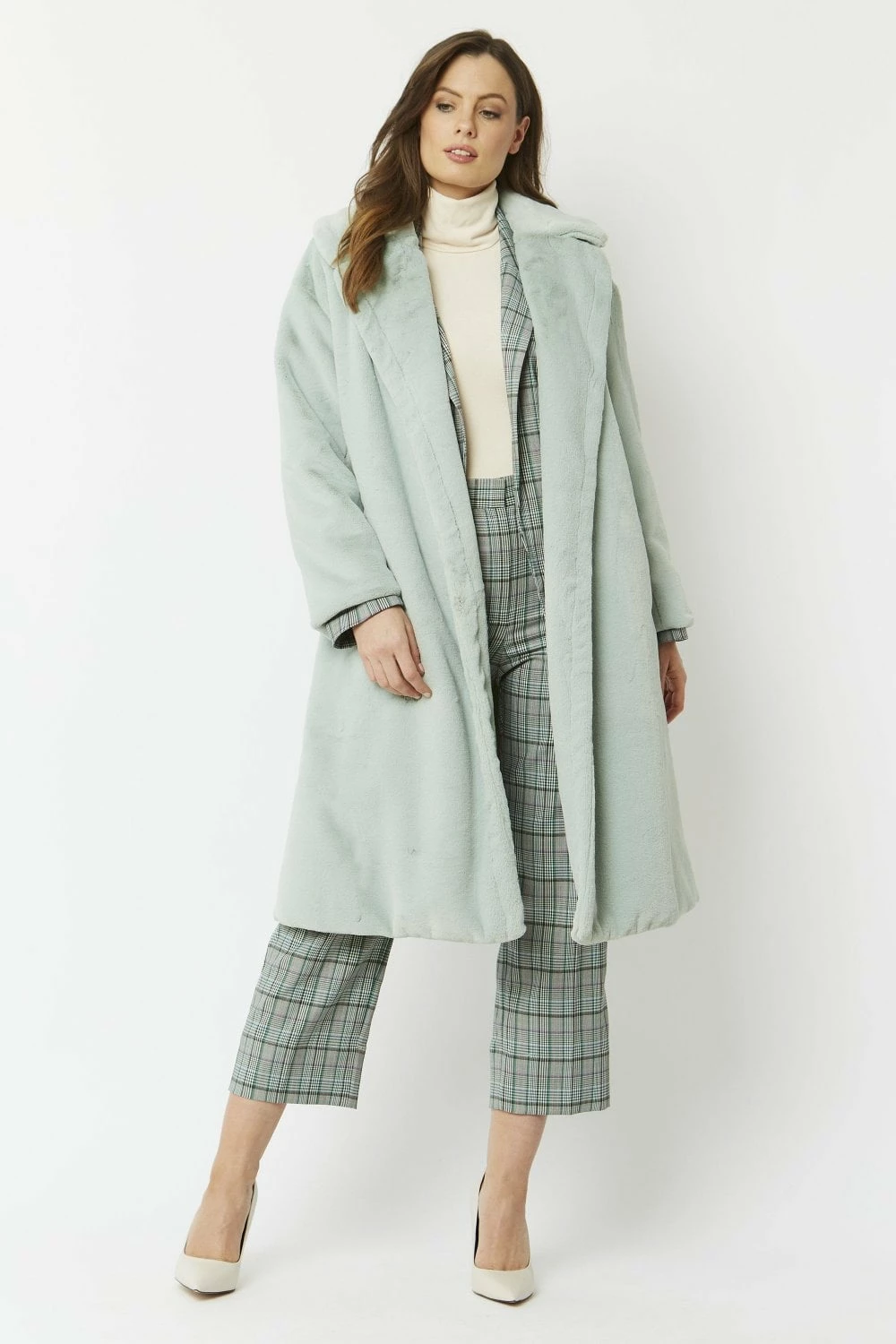 JAYLEY Green Faux Fur Midi Shaved Shearling Coat - Image 3