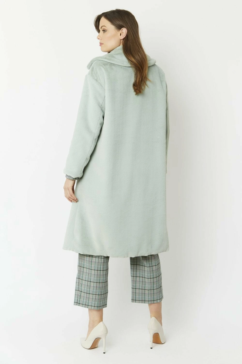 JAYLEY Green Faux Fur Midi Shaved Shearling Coat - Image 4