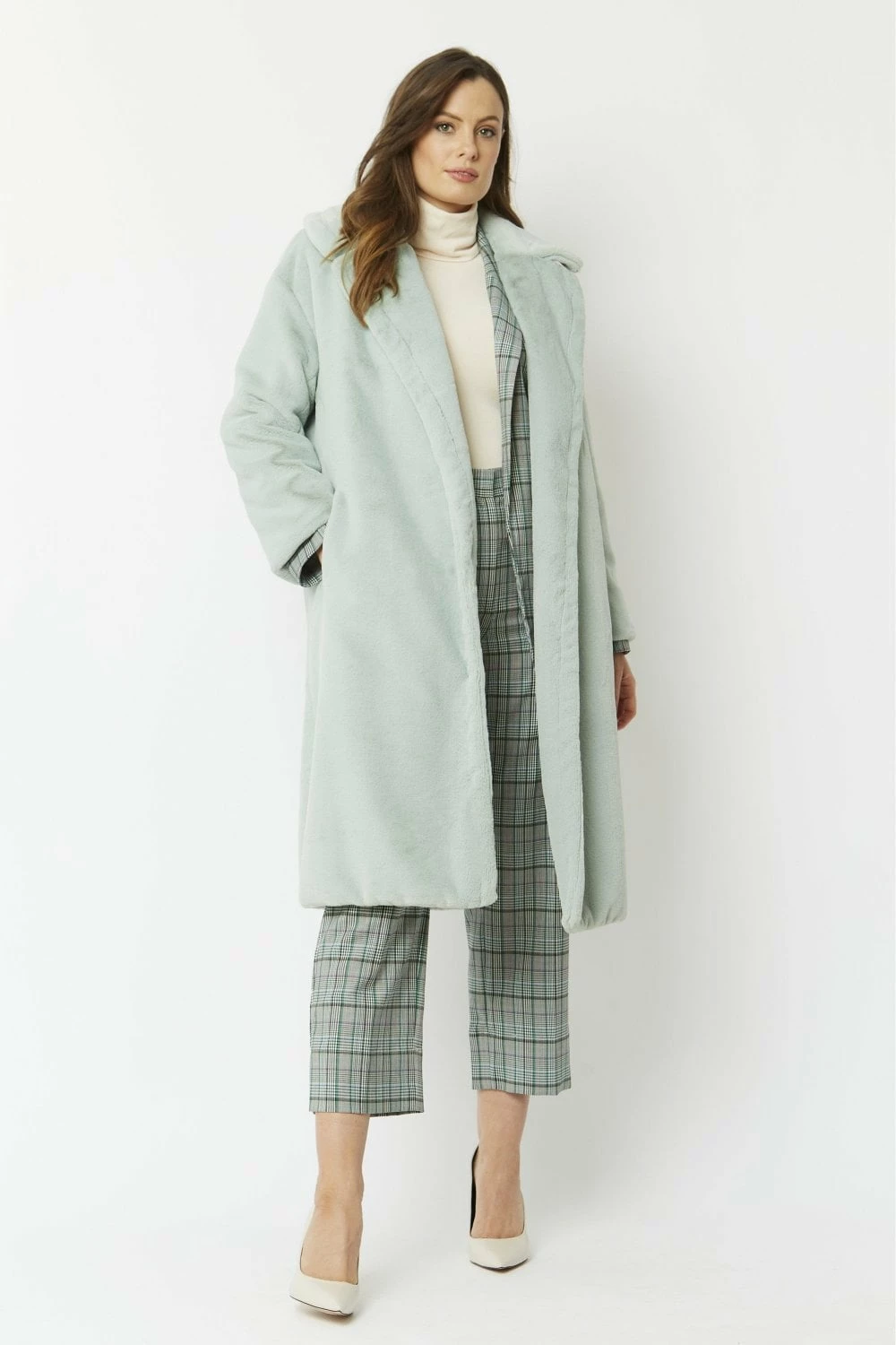 JAYLEY Green Faux Fur Midi Shaved Shearling Coat - Image 5