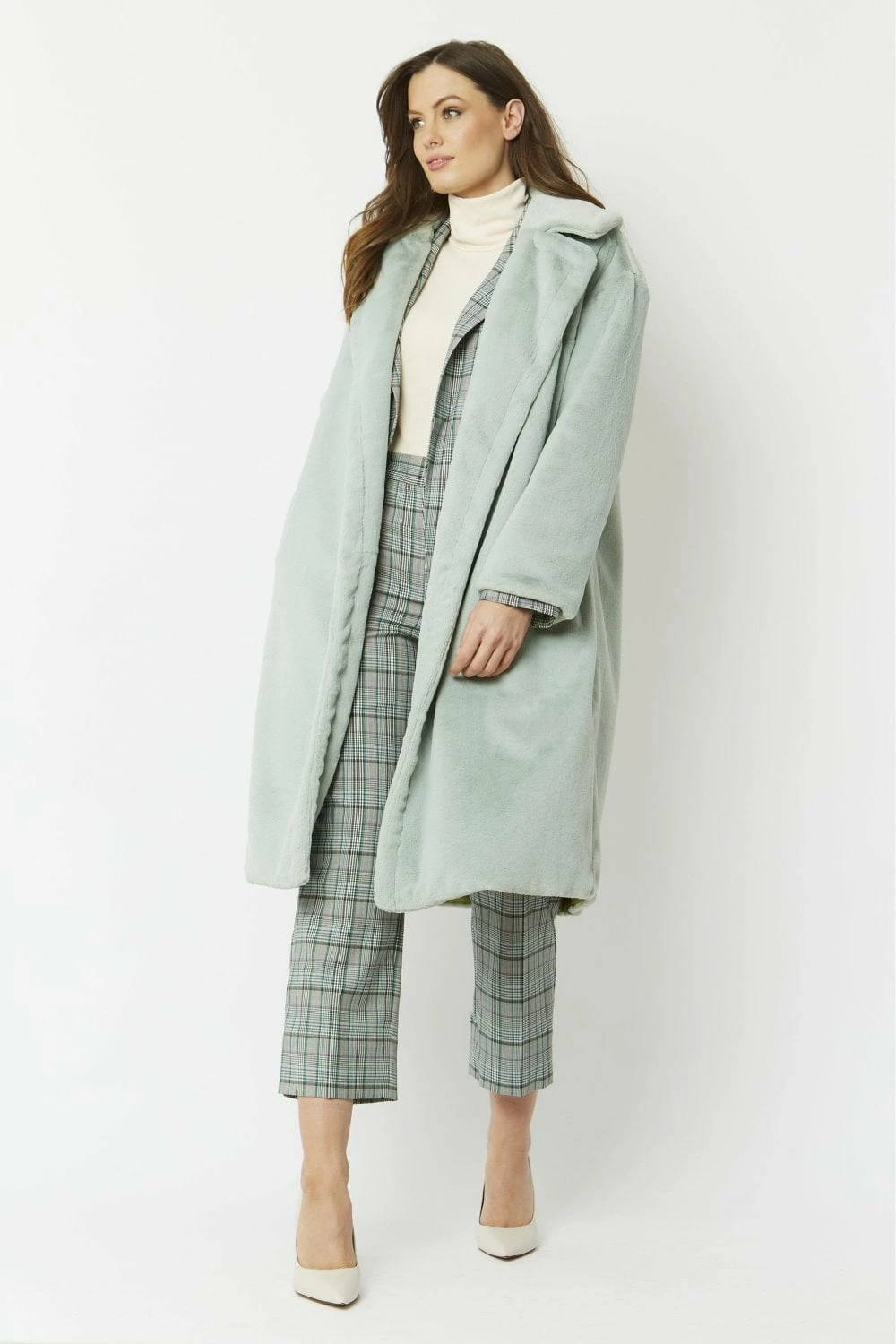 JAYLEY Green Faux Fur Midi Shaved Shearling Coat - Image 6