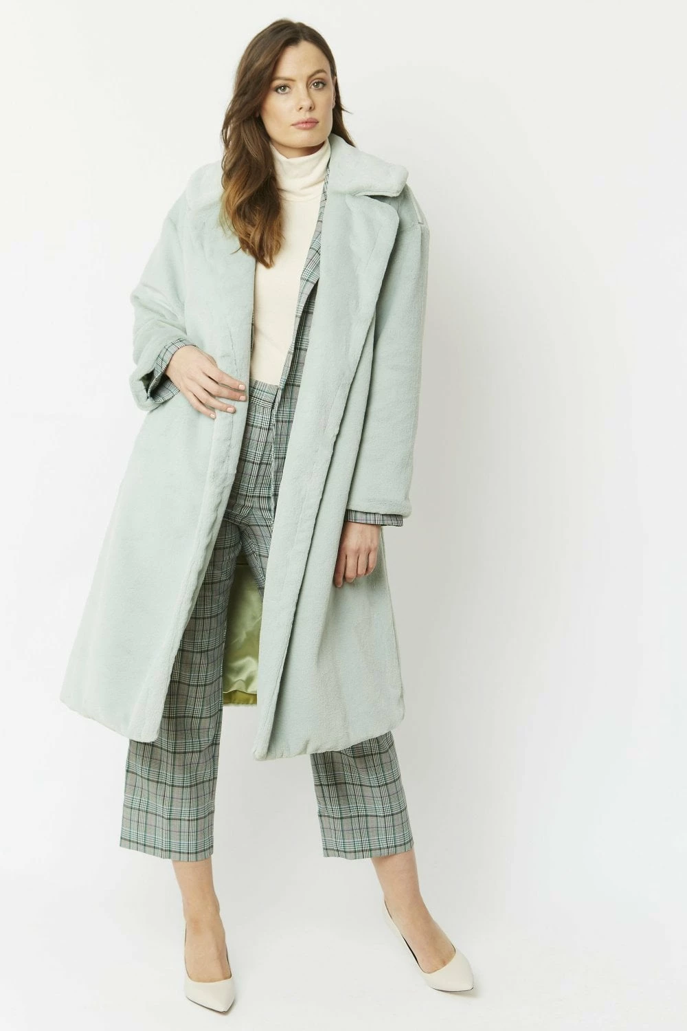 JAYLEY Green Faux Fur Midi Shaved Shearling Coat - Image 7