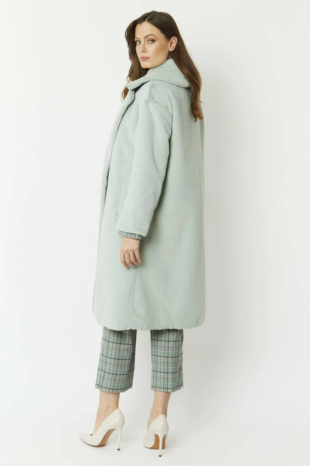 JAYLEY Green Faux Fur Midi Shaved Shearling Coat - Image 8