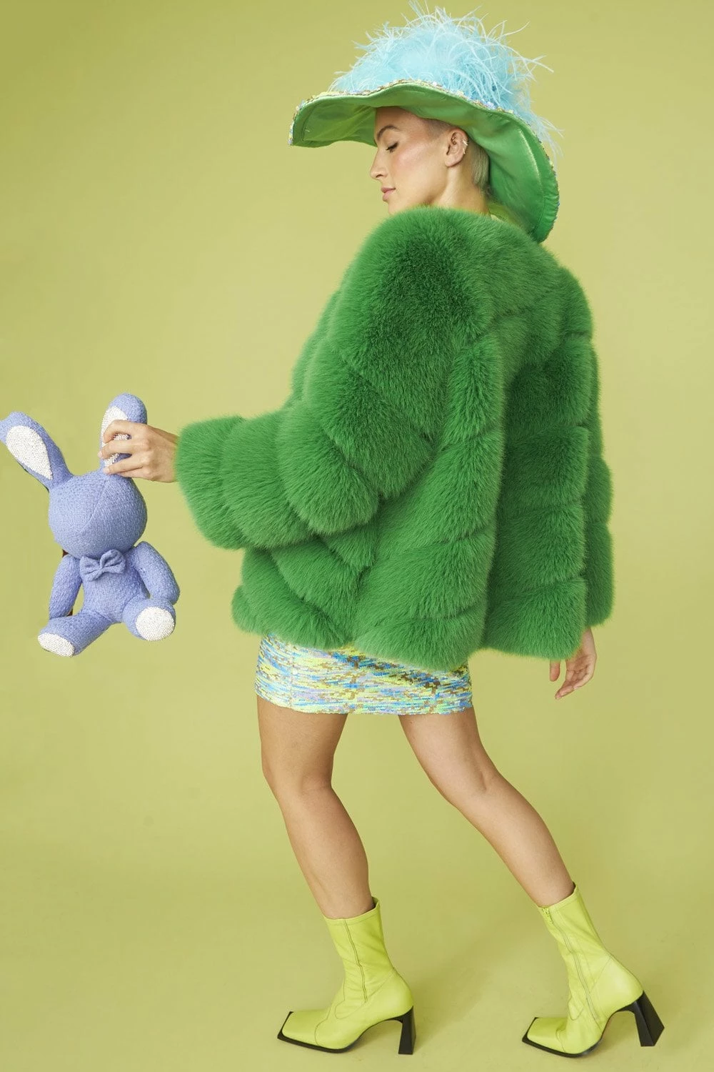 JAYLEY Green Faux Fur Striped Gaga Coat - Image 2