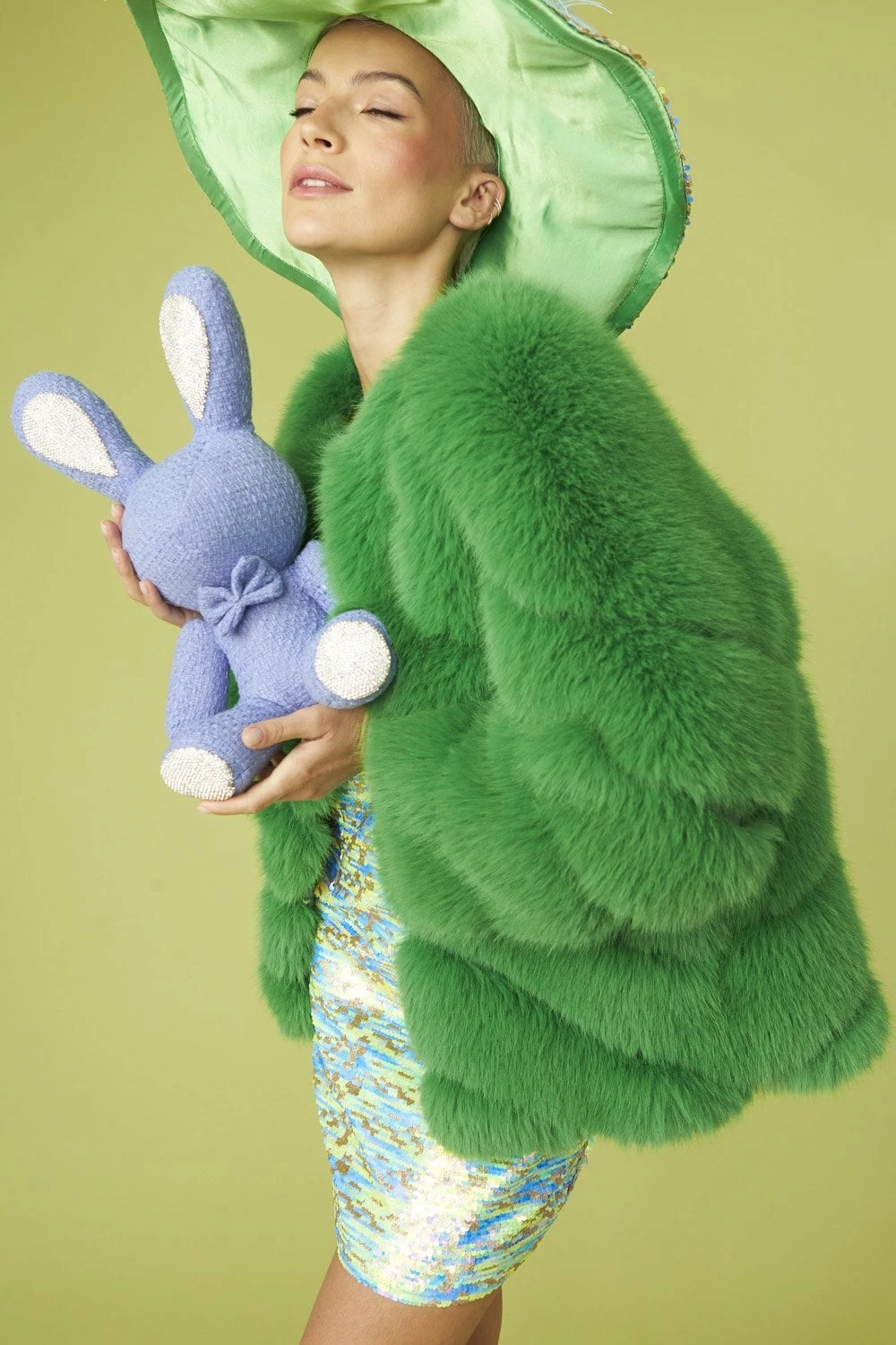 JAYLEY Green Faux Fur Striped Gaga Coat - Image 5