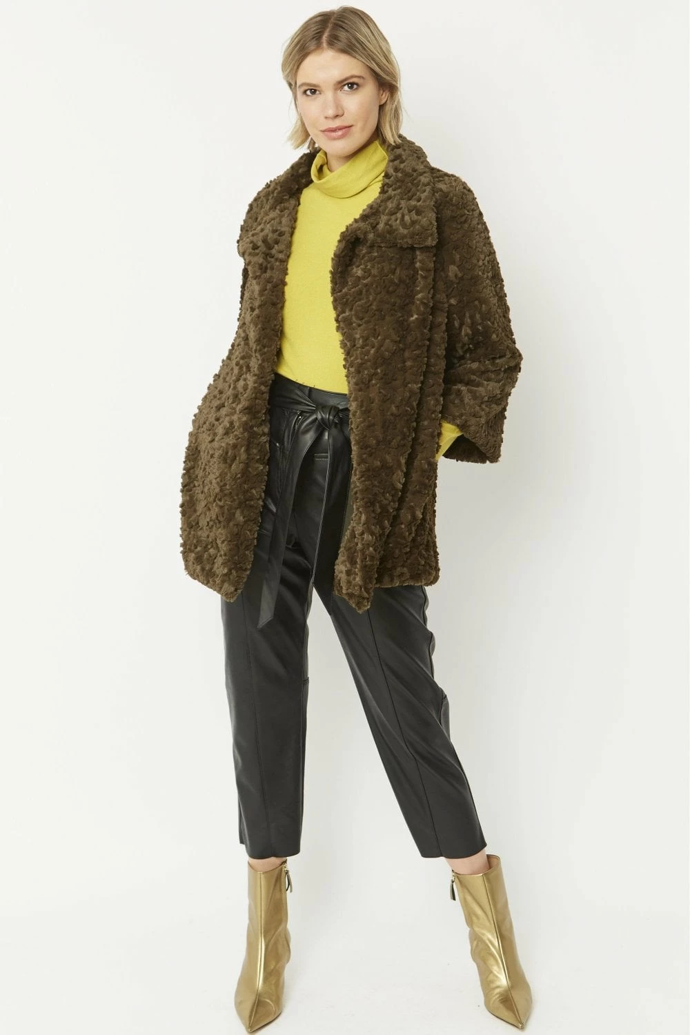 JAYLEY Green Faux Fur Teddy Coat