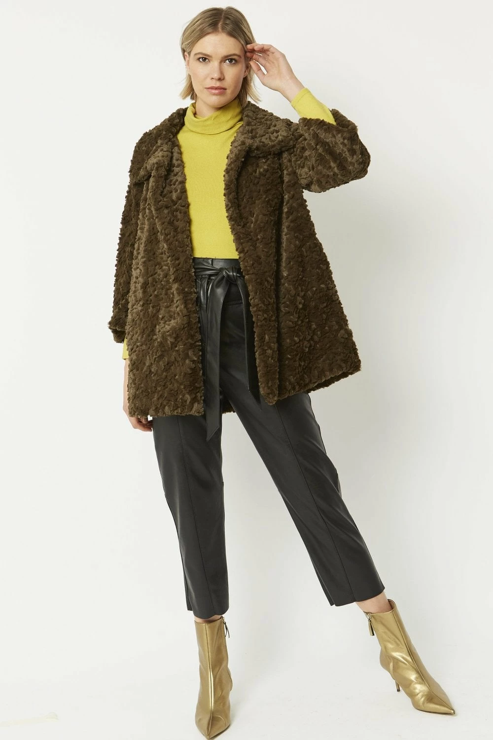 JAYLEY Green Faux Fur Teddy Coat - Image 7