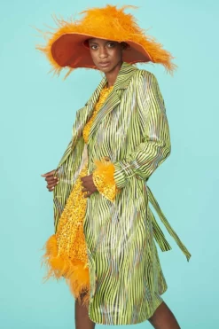 JAYLEY Green Faux Suede Zebra Trench Coat