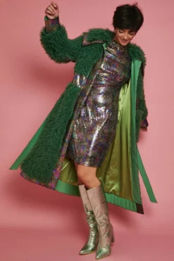 JAYLEY Green Knitted Bamboo And Mongolian Coat